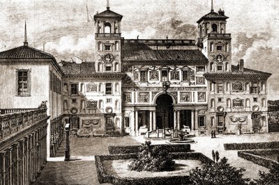 A Villa Medicis terasza és homlokzata. Francis Wey utazása 1864-1869 in Tour du monde 1870 1. félév. alkotó: Unknown artist