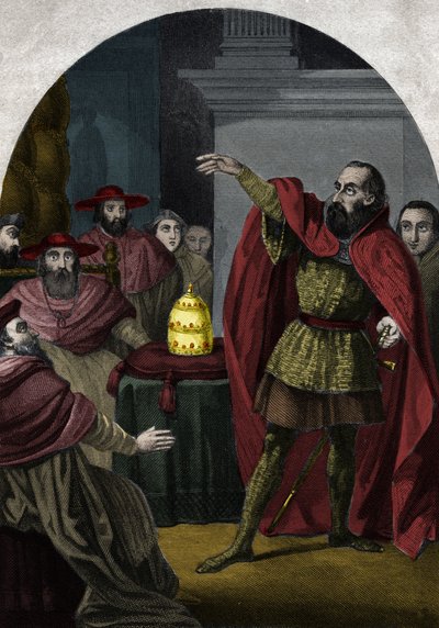 XXIII. János ellenpápát (Antipapa Giovanni 23) (1410-1415) (Baldassarre Cossa) a pisai zsinat 1410-ben szuverén pápává nyilvánította. Maurice Lachatre 1842-es metszete a „Histoire des popes”-ban. Magángyűjtemény. alkotó: Unknown artist