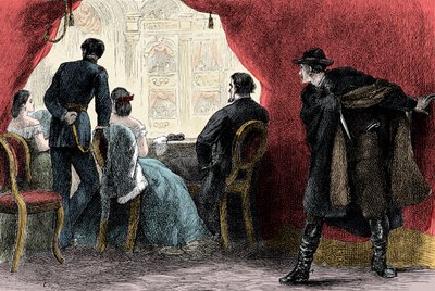 John Wilkes Booth Abraham Lincoln meggyilkolása a Ford Theatre Washington DC-ben, 1865. április 14. – Abraham Lincoln elnök (1809-1865) meggyilkolása április 14. alkotó: Unknown artist