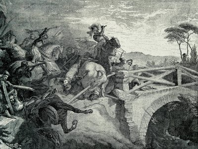 Garigliano (Garellano) csata a franciák és a spanyolok között a harmadik olasz háború alatt, 1503. december 29.: Gonzalo Fernandez De Cordoba El Gran Capitan-nak hívta alkotó: Unknown artist