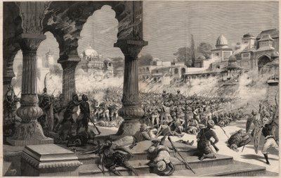 A manipuri csata – brit indián felkelések – a maharadzsa által elhívott, mintegy 500 angol katonából álló oszlop lemészárlása, amelynek alattvalói az indiai Manipurban (Assam és Burma határán fekvő terület) fellázadtak. alkotó: Unknown artist