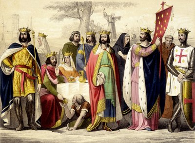A Capetians 987-től 1137-ig. Hugues Capet, Robert 1er Constance, Philippe 1er, VI. Lajos és VII. századi metszet. alkotó: Unknown artist