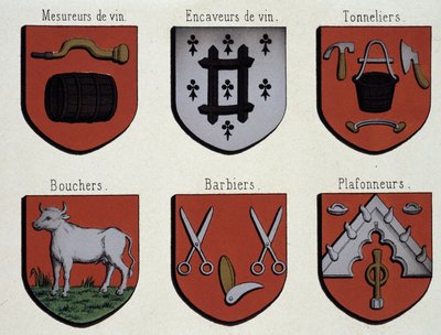 Gent címerei (a középkori címerek mintája): borászok, borbarlangászok, kádárok, hentesek, borbélyok, mennyezetek alkotó: Unknown artist