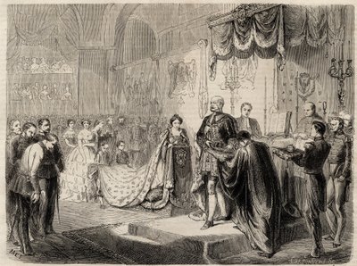 I. Vilmos király megkoronázása Koenigsbergben 1861-ben - Porosz király és királyné koronázása a konigsbergi vártemplomban - I. Vilmos porosz - 1861 alkotó: Unknown artist