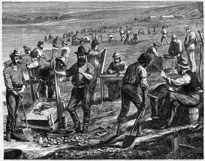 The Diamond Fields at the Cape – Mosás gyémántért – Mossa gyémántokat Dél-Afrikában a 19. században. alkotó: Unknown artist