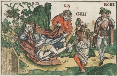 Noé részegsége, 1483-95 körül (kézzel színezett fametszet) alkotó: Unknown artist