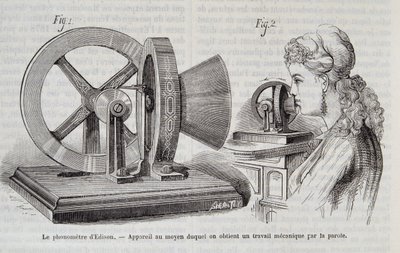 Az Edison-fonométer - készülék, amellyel mechanikai munkát kapnak beszéddel a „természetben” 1878-ban. alkotó: Unknown artist