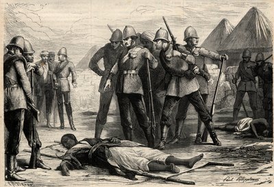Etiópia császára (négus) II. Theodoros (Tewodros) 1868. április 13-án halt meg, miután az angolok elfoglalták Magdalát, ahová a negusok visszavonultak. Metszet a „L