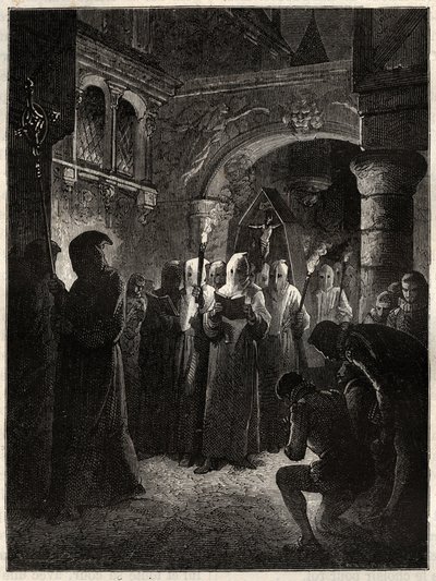 III. Henrik francia király (1551-1589) fehér bűnbánó öltönyben”” A király által 1585.03.23-án megalakított rendházi körmenet (III. Henrik francia király fehér bűnbánó körmenetben) alkotó: Unknown artist