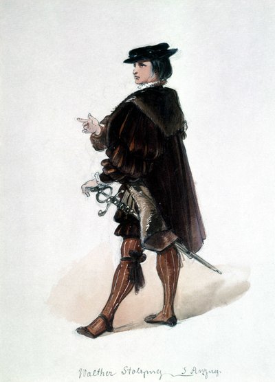 A nürnbergi mesterénekesek (Die Meistersinger von Nürnberg), Richard Wagner opera: Walther von Stolzing jelmeze az első előadásra. Wagner Múzeum, Bayreuth. alkotó: Unknown artist