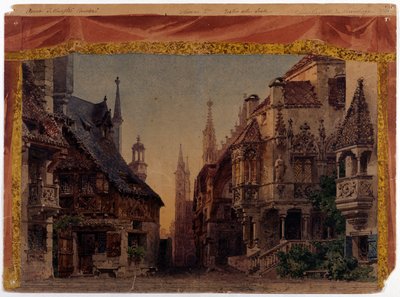 A Meistersinger von Nurnberg (Les Maitres Chanteurs de Nuremberg), WWV 96, Richard Wagner operája 1868-ban. Ferrario szcenográfiája a milánói La Scala számára alkotó: Unknown artist