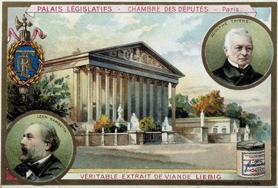 A nemzetgyűlés és Gambetta és Thiers portréi - chromo. Liébig, deb. 20. század alkotó: Unknown artist