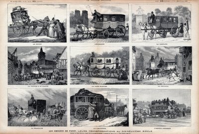 A párizsi omnibusz: átalakulásaik a 19. században: a kakukk - a skót - a Carolina - az autó 60 üléses - a fehér hölgy - a tricikli - a Bearnaise - a párizsi - a modern omnibusz alkotó: Unknown artist