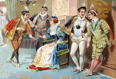 A Palais du Louvre III. Henrik uralkodása alatt (XVI. század): a királyi udvar fiataljai. A 19. század végének kromolitográfiája. alkotó: Unknown artist