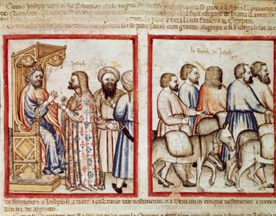 A fáraó elmeséli álmát Joseph Miniatűrnek a 212-es kódexből (vagy Padovan vagy Páduai Biblia) 1390-1400 Rovigo, Accademia dei Concordi alkotó: Unknown artist