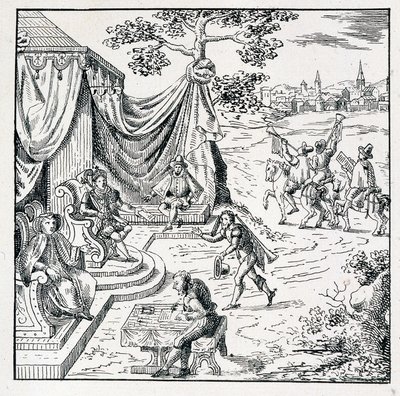 Condé hercege IX. Károlytól (1550-1574) kapott egy szerkesztést, amellyel engedélyezte a reformátusoknak, hogy gyakorolják vallásukat a királyságban (a St Germain-i béke 1570.08.08-án aláírva) - a „” 39 figurát tartalmazó gyűjteményben Franciaország csapás alkotó: Unknown artist