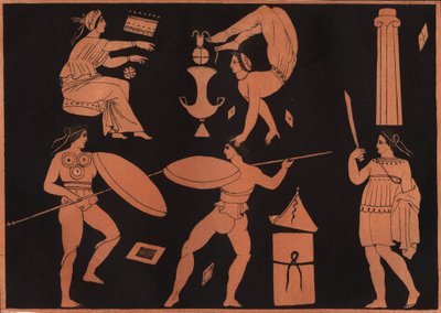 A Pyrrhichios tánc (pirruszi tánc) - metszet az Univerzum összes népének szokásairól és hagyományairól. Azaz: A kormányzat, a törvények, a milícia, a nemzetek vallásának története a legrégibb időktől napjainkig "1856 alkotó: Unknown artist