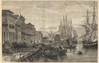A Boa Vista rakpart, San Pedro de Rio Grande do Sul, Brazília tengeri kikötője - Le quai de Belle-Vue, San Pedro de Rio Grande (Brazília) - Sao Pedro do Rio Grande do Sul kapitánysága - Metszet a " "The Illustrous Universe" 1866 alkotó: Unknown artist