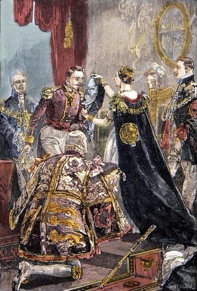 Viktória királynő a franciák császárát a Harisnyakötő Renddel ruházza fel a windsori kastélyban alkotó: Unknown artist