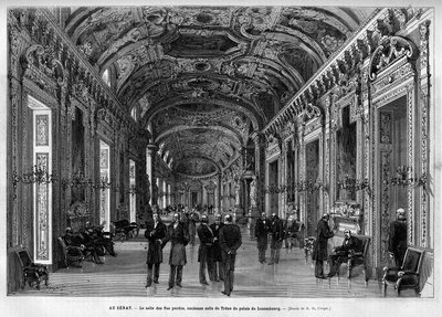 A szenátus előcsarnoka, egykori trónterem, Palais du Luxembourg. Metszet a „” Le Monde illustrious””-ban 1883. Magángyűjtemény. alkotó: Unknown artist