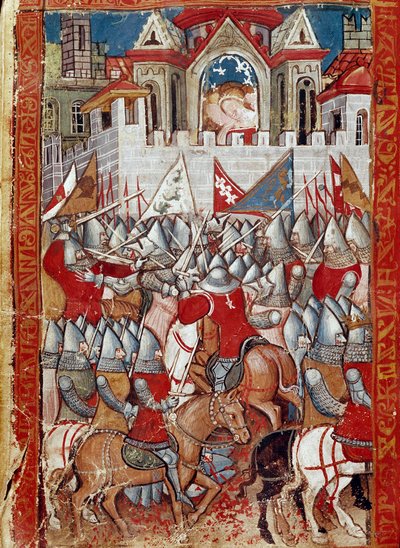 Charlemagne Pamplona ostroma Spanyolországban, győztes a Sarrazins Miniature ellen az „Entre d