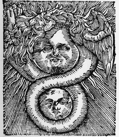 A Nap és a Hold: egyesíti a Sárkány - Metszet Basil Valentine „A filozófusok azoth” című művéből. Párizs alkotó: Unknown artist