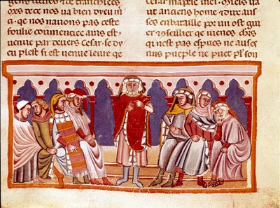 A miniatűr törvény tanítása a „Római tények” című könyvből, amely a tizenkét császár életét meséli el. 13. századi Velence, biblioteca Marciana alkotó: Unknown artist
