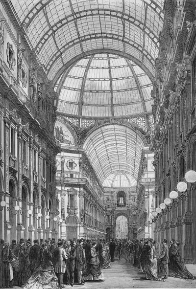 A Victor Emmanuel galéria (Victor-Emmanuel) Milánóban 1867-ben. (Galleria Vittorio Emanuele). Metszet 1867-ből. alkotó: Unknown artist