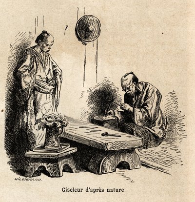 A természet utáni véső. Aime Humbert, a Svájci Államszövetség minisztere, a „Le tour du monde, nouveau Journal des voyages” című 1863–1864-es japán utazást illusztráló metszete Edouard Charton irányítása alatt jelent meg. alkotó: Unknown artist