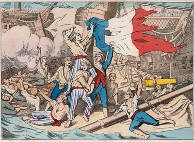 A „Bosszúálló” hajó kínja, amelyet három angol hajó támadott meg 1794. június 1-jén a II. év (június 2.) Prairal 14-i haditengerészeti csata során. alkotó: Unknown artist