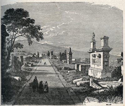 Az ókori Appian útvonal, a Róma melletti pontins mocsarakon (Agro pontino) áthaladó appián keresztül. századi metszet. alkotó: Unknown artist