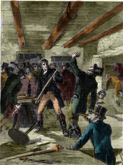 A Cato utcai összeesküvők letartóztatása (metszet) - „A Cato utcai összeesküvők...” (Cato Street Conspiracy) alkotó: Unknown artist