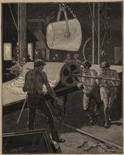 Az üveg művészete: fagylaltkészítés. A „nagy áramlásnak” nevezett lépés. Metszet 1885-ből Adolphe BITARD „” Les arts et metiers illustres” című könyvébe. alkotó: Unknown artist