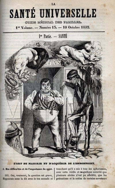 A fogyás és a súlygyarapodás művészete – metszet a „La Sante Universelle – Guide Medical des Familles” 1852-ben alkotó: Unknown artist