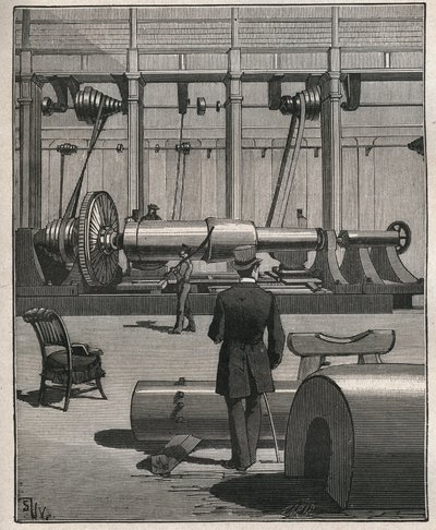 A túra művészete: lövöldözni egy acél szörnyágyúval. Metszet 1885-ből Adolphe BITARD „” Les arts et metiers illustres” című könyvébe. alkotó: Unknown artist