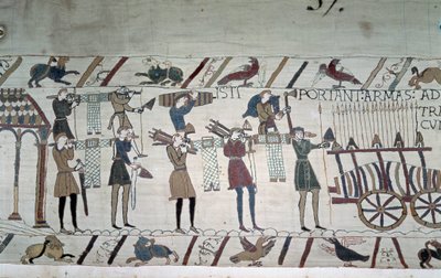Az angol gyalogosok (Harold csapatai) és a lovas normannok (Guillaume csapatai) közötti csata - Bayeux gobelin, Mathilde királynő hímzéseként ismert alkotó: Unknown artist
