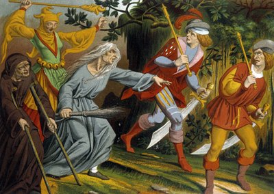 A koldus, az őrült, a boszorkány és a fegyveres őrmesterek alkotó: Unknown artist