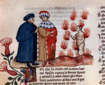 Az istenkáromlók (14. ének a pokolból, az Isteni színjátékban) - miniatűr XV. alkotó: Unknown artist