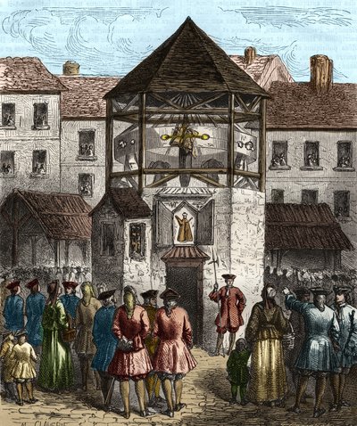 Sebastien Le Prestre, de Vauban márki „” la dime royale” című könyvét az 1707-es betiltása után a pellengérre tették. alkotó: Unknown artist
