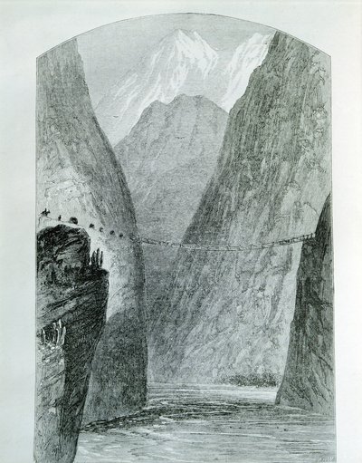 A híd az Apurimac folyón, metszet. Peru alkotó: Unknown artist