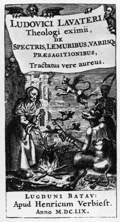 A boszorkány üstje – Ludwig Lavater (1527-1586) „” De spectris lemuribus et magnis „” című könyvének előlapja – 1659 alkotó: Unknown artist