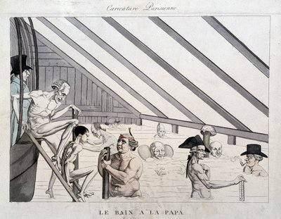 Apafürdő: karikatúra a párizsi úszómedencékről alkotó: Unknown artist