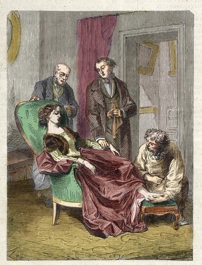 Hannah Greener túl sok kloroform belélegzése miatti halála (anesztézia) – 1848 – Hannah GREENER, egy 15 éves lány ájulásban halt meg kloroformos érzéstelenítés közben, amelyet a megtestesült köröm műtétjére adtak be – gravírozás alkotó: Unknown artist