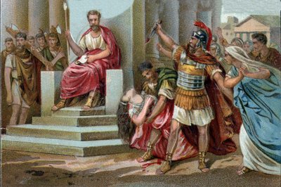 Virginia halála Kr.e. 449-ben Appius Claudius, a Római Köztársaság decemvirje, rabszolgájaként követeli Virginiát (Verginia), Virginius (Verginius) százados lányát, akibe szerelmes. Hatalmával visszaélve megállásra készteti. A decemvir c alkotó: Unknown artist