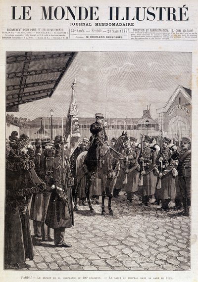 A 200. ezred századának távozása. Üdvözlet a zászlónak a Gare de Lyonban. „Az illusztrált világ”. 1895.03.23. Rajz. alkotó: Unknown artist