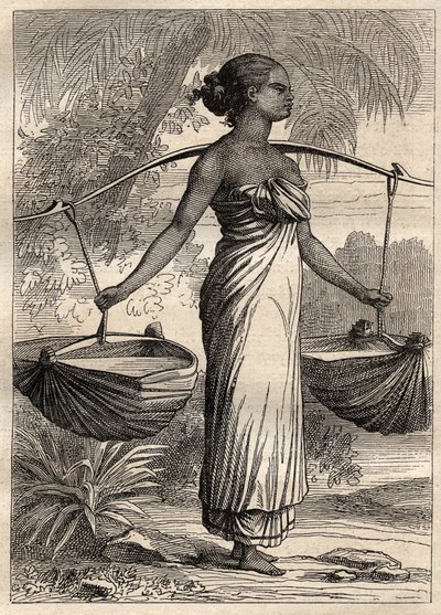 Etienne Marchand kapitány (1755-1793) világkörüli expedíciója (1790-1792): vízszállító Timorban (Kelet-Timor, Indonézia) - az illusztráció a „18. századi nagy tengerészek” című könyvből vett. alkotó: Unknown artist