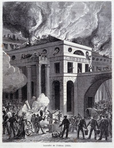 Az Odeon tüze (1820) - metszet, 19. század vége alkotó: Unknown artist