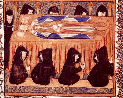 Miniatűr király temetése a „Liber regalis” kéziratból, 14. századi Pamplona, Navarra archívuma alkotó: Unknown artist