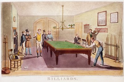 A játék a biliárd Gentilmen a magas angol társadalom biliárdozni. Metszet 1827-ből. Magángyűjtemény alkotó: Unknown artist