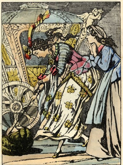Hamupipőke szeme láttára a kocsiban a tököt a jó. Illusztráció Charles Perrault „Hamupipőke vagy La petite slipper de verre” című meséjéről alkotó: Unknown artist